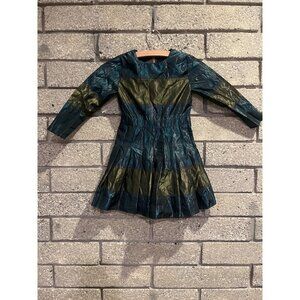 Metallic Green & Blue Shimmer Pleated Dress